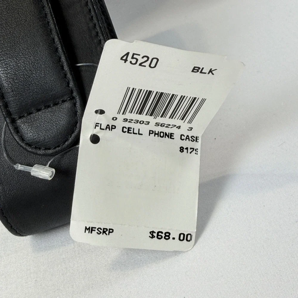 NWT Coach Flap Cell Phone Case Unisex Black Leather Vintage 4520 Wristlet Pouch